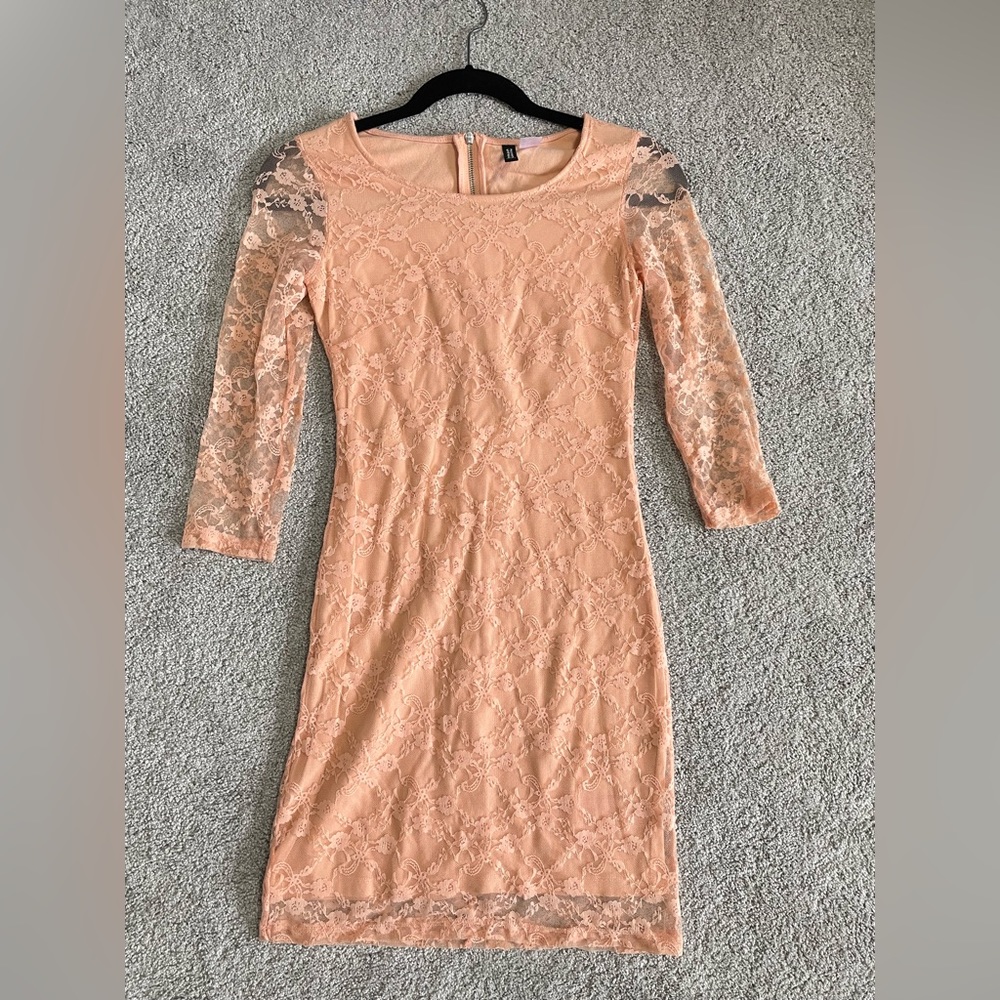 Divided Peach Lace Mini Dress.